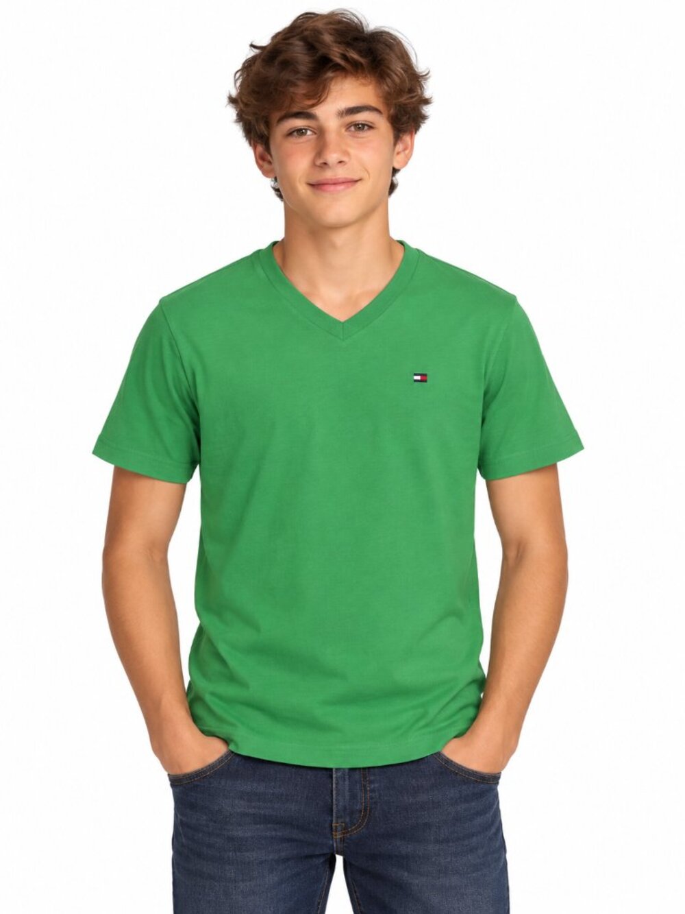 NWT Tommy Hilfiger V-neck short-sleeve Tee Green Boys Size L (16/18)